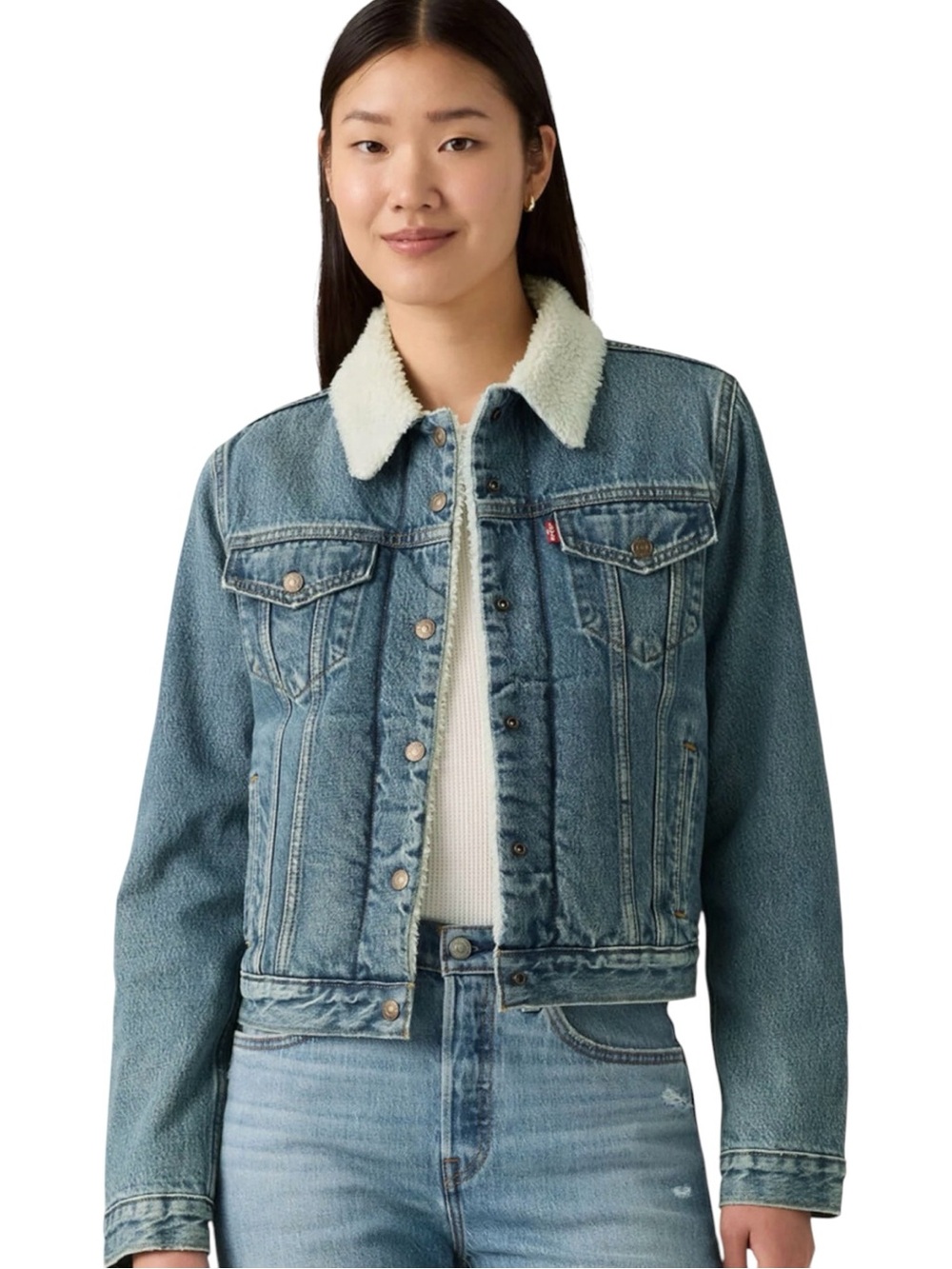 Levi’s Blue Denim & Shearling Trucker Jean Jacket Size XL